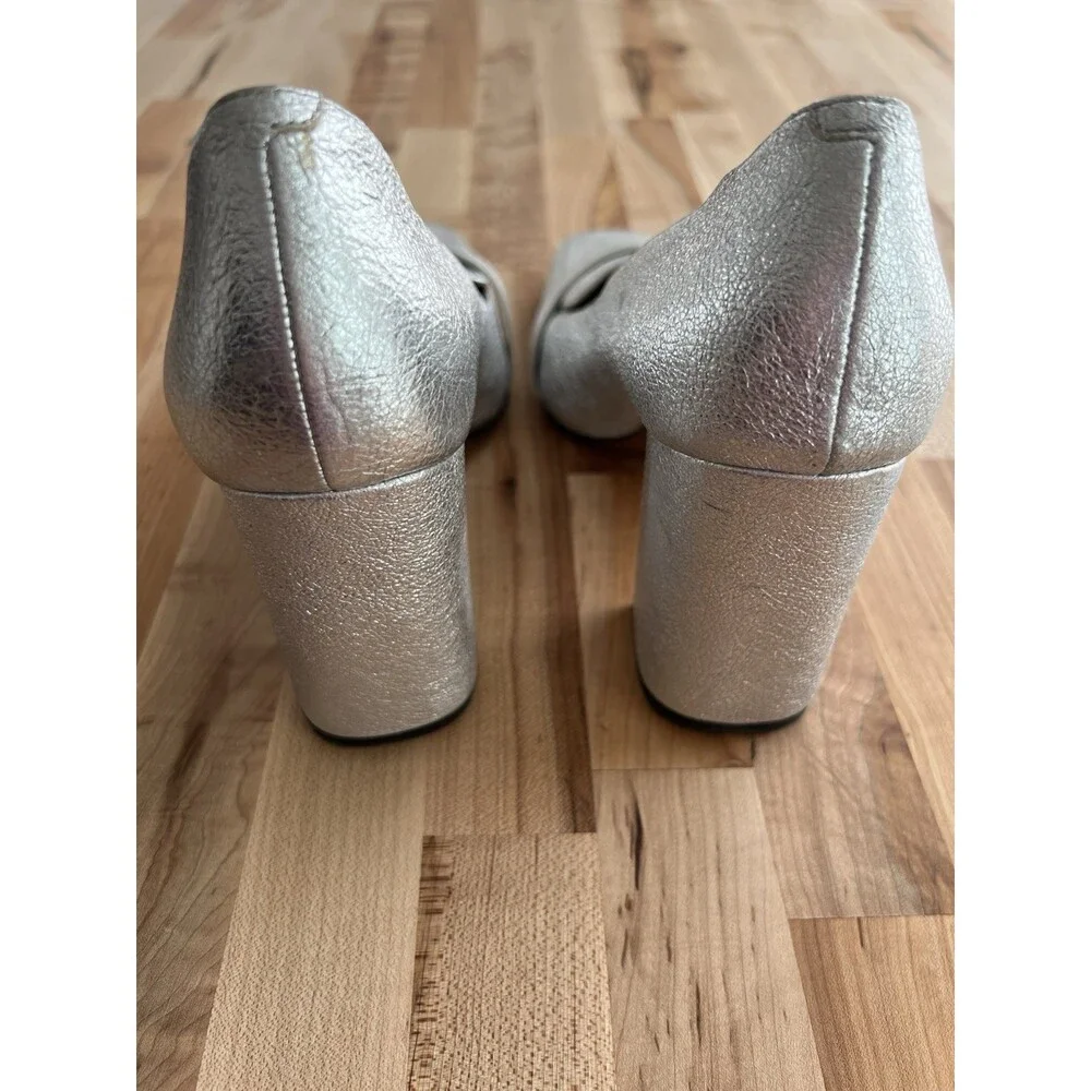 Coach Jade Pump 85mm Crackled Leather Metallic Silver Square Toe Size 9 - Picture 4 of 9
